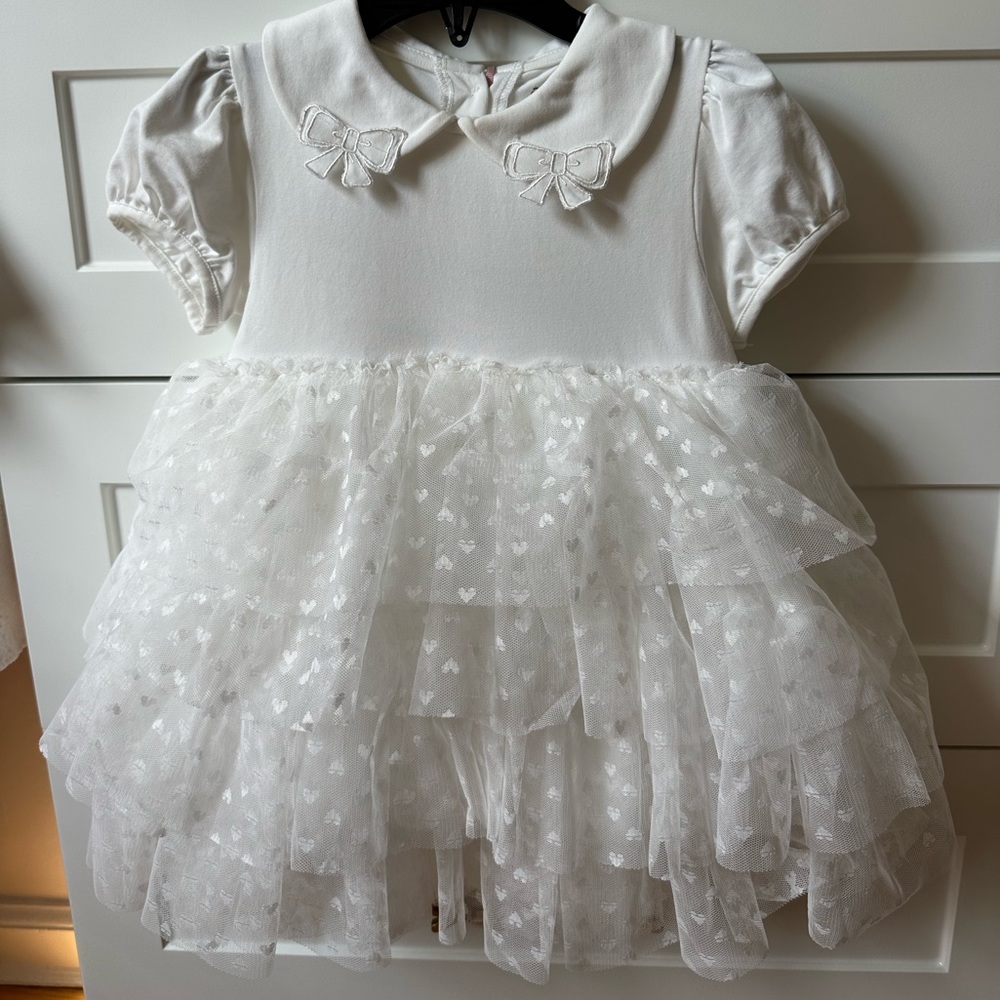 Angels face white bow puffy skirt dress 12-24m